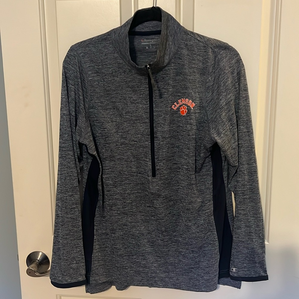 Champion brand women’s quarter zip in a thin dry fit type material. Clemson.